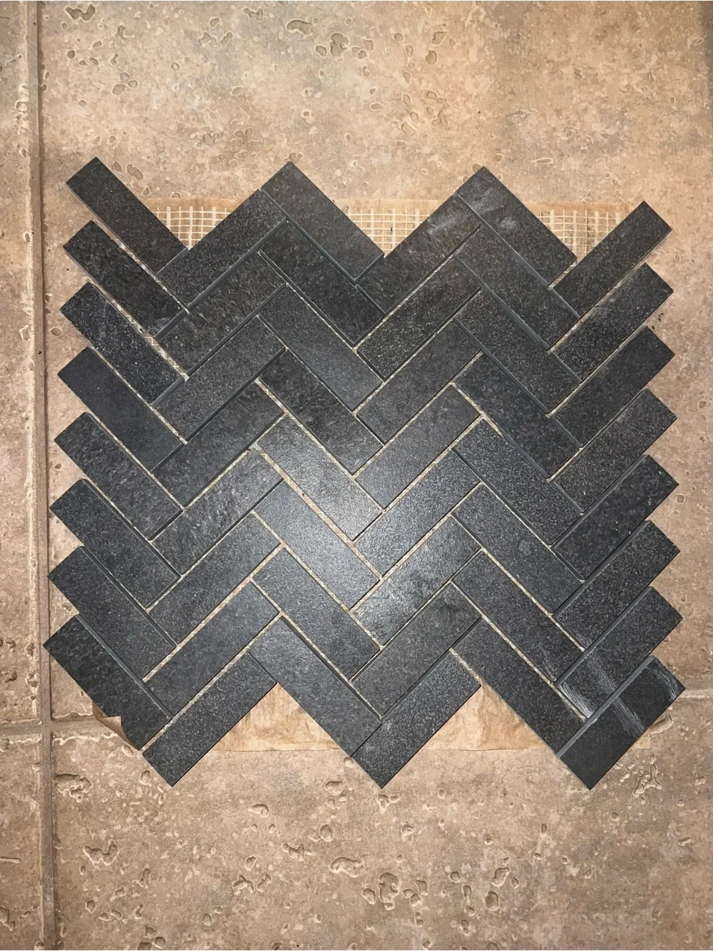 Nero Black Marble Effect Herringbone Mosaic Tile Sheet